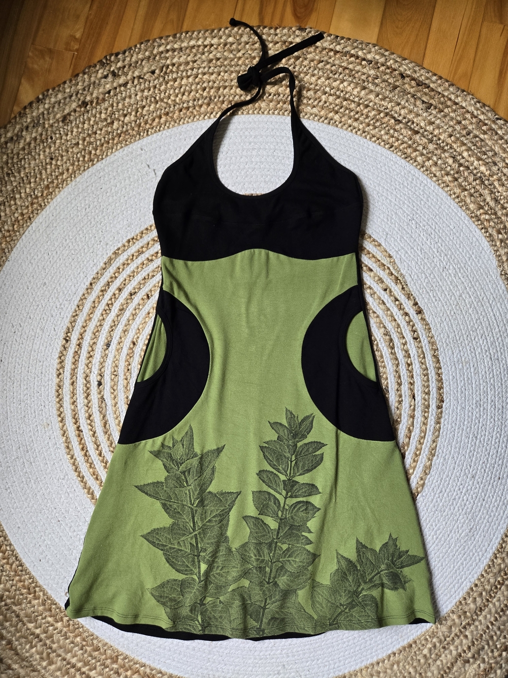 Kollontaï Green & Black Halter Dress Fairycore Whimsigoth Lagenlook Y2K style M